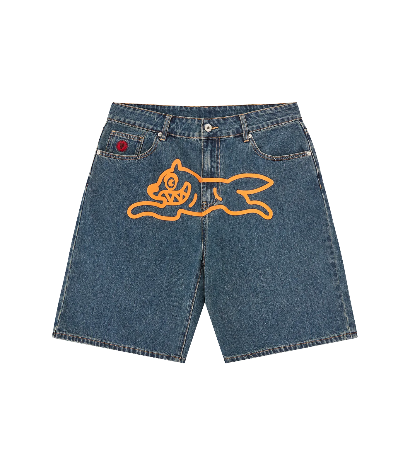 Billionaire Boys Club Running Dog Denim Shorts Mid Wash Blue/Orange