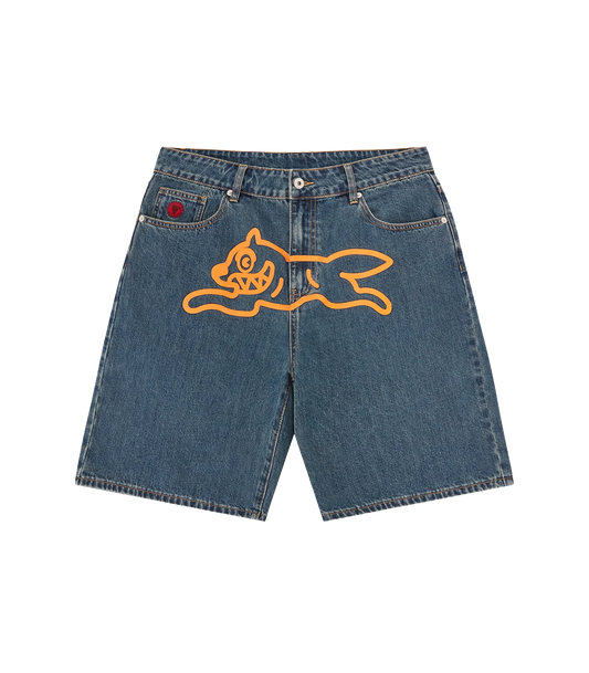 Billionaire Boys Club Running Dog Denim Shorts Mid Wash Blue/Orange