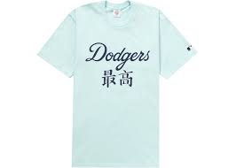 Supreme MLB Los Angeles Dodger Kanji Teams Tee Pale Blue